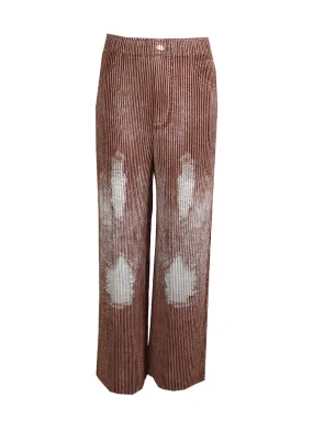 1240008 Denim Printed Flare Pleated Pants *Brown