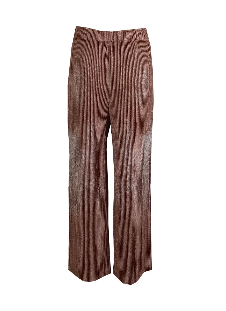 1240008 Denim Printed Flare Pleated Pants *Brown