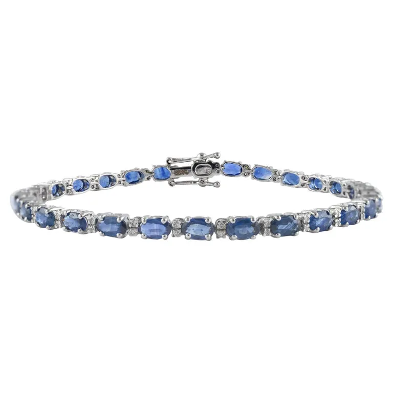 14K Solid Gold Blue Sapphire Diamond Tennis Bracelet