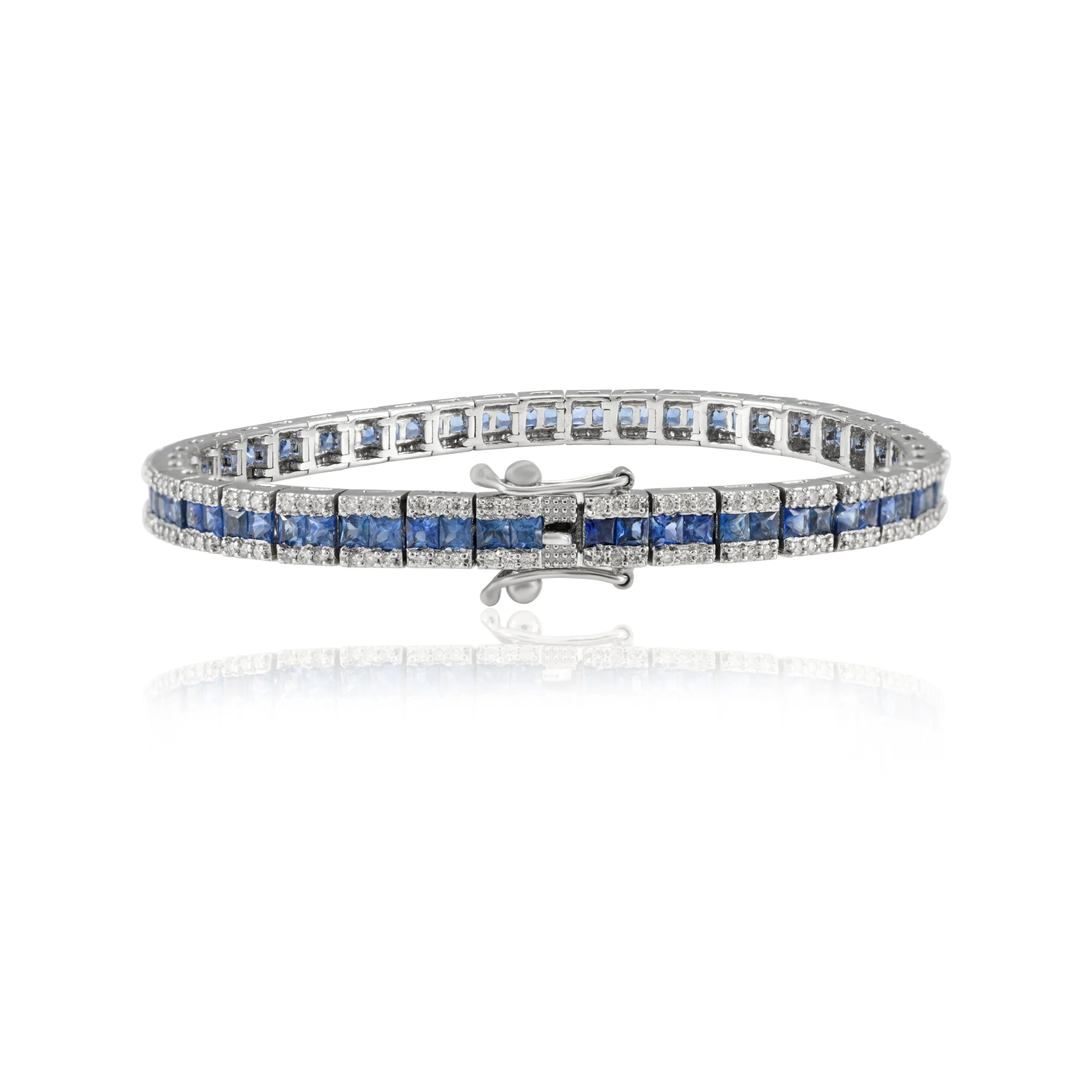 18K Gold Blue Sapphire Diamond Tennis Bracelet