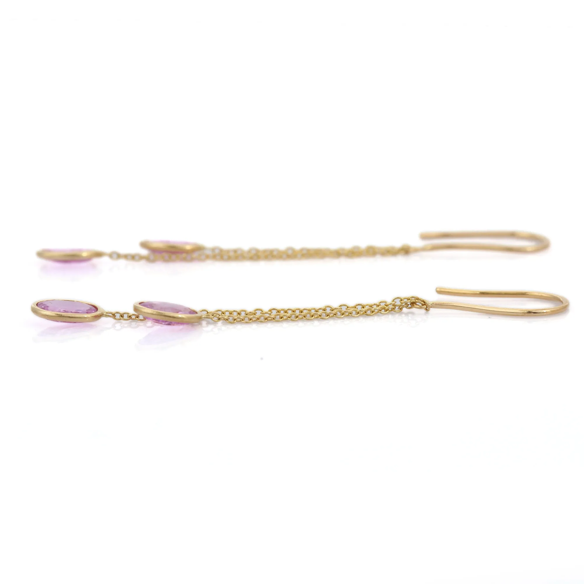 18K Gold Pink Sapphire Chain Dangle Earrings