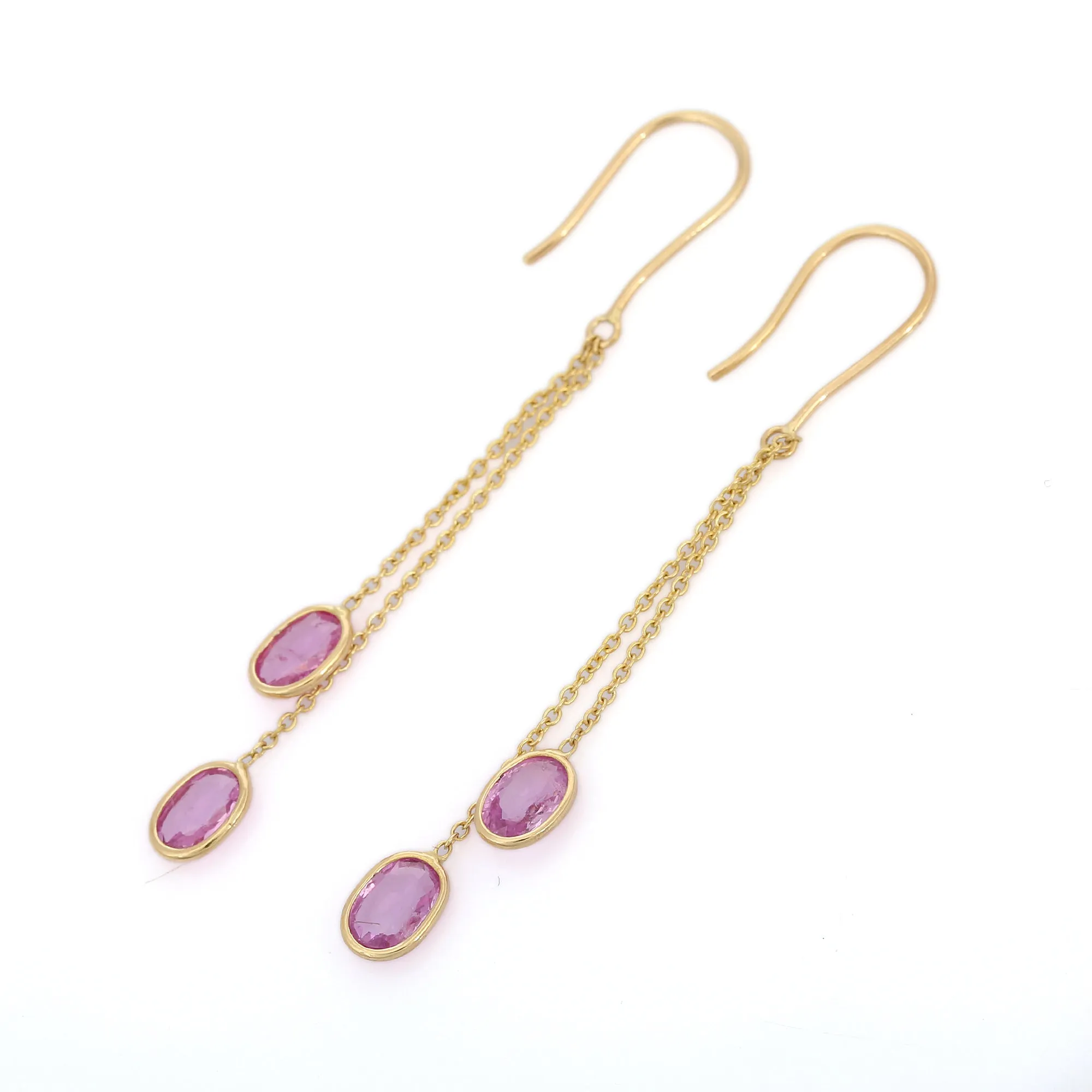 18K Gold Pink Sapphire Chain Dangle Earrings