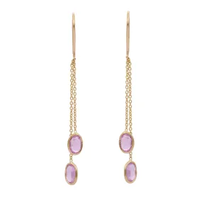 18K Gold Pink Sapphire Chain Dangle Earrings