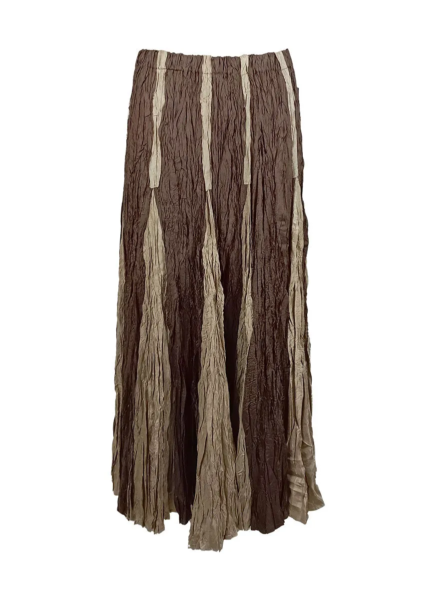 8240011 Irregular Pleated Printed Long Skirt *Brown