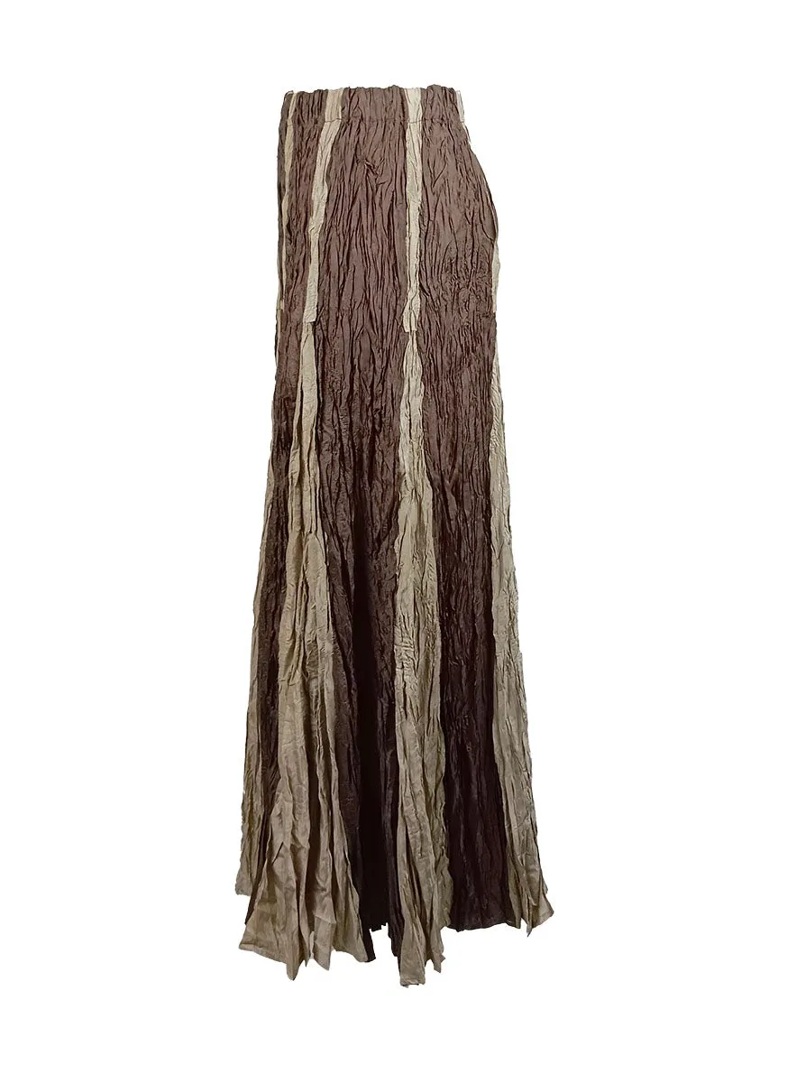 8240011 Irregular Pleated Printed Long Skirt *Brown