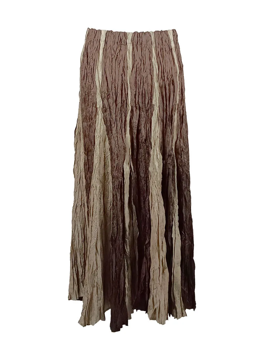 8240011 Irregular Pleated Printed Long Skirt *Brown