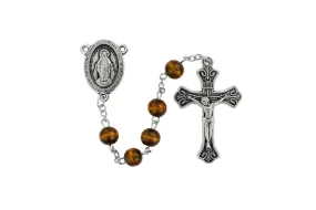 8mm Brown Wood Miraculous Medal Rosary