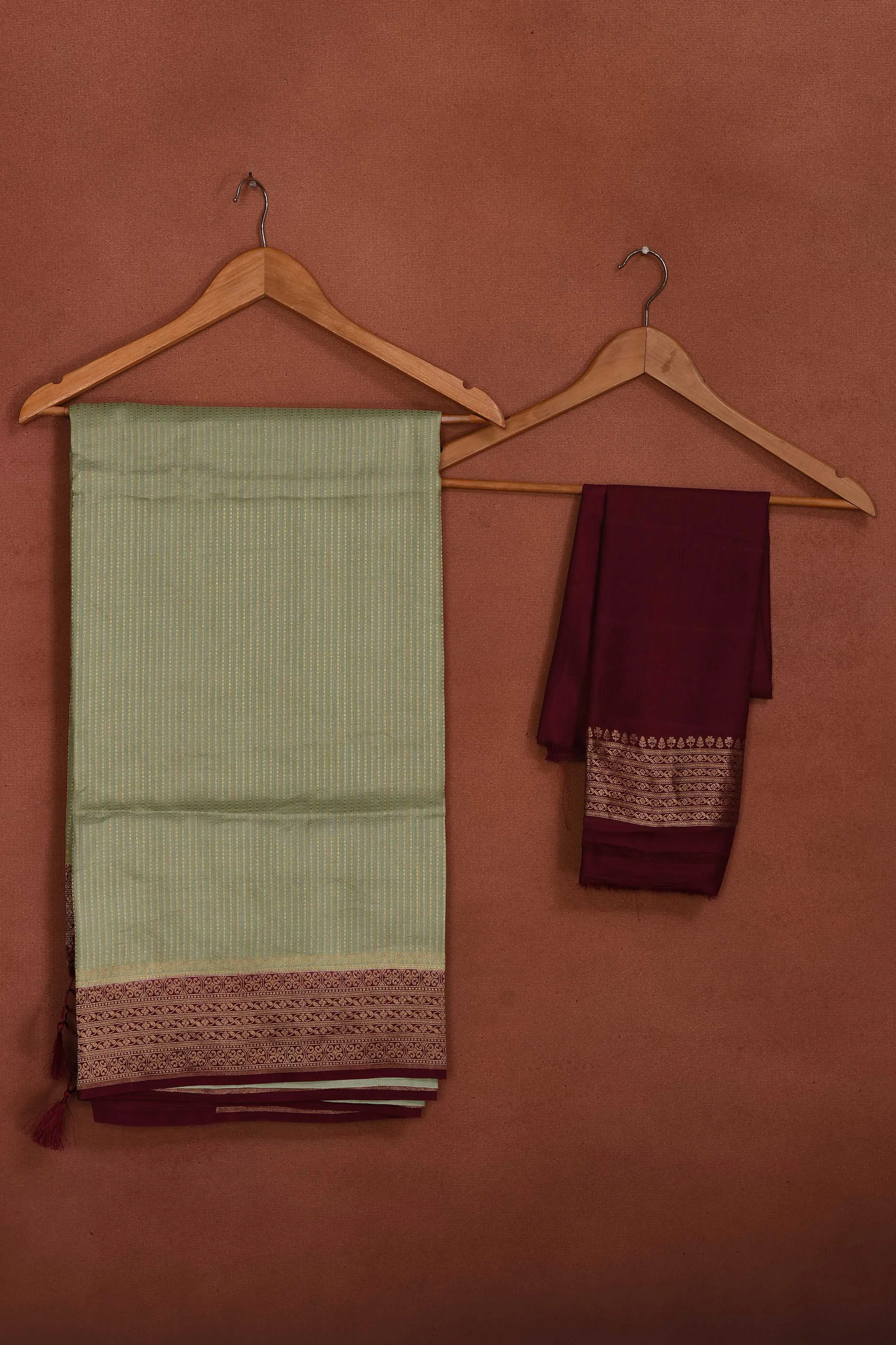 91A159-RO Mint Green Katan Banarasi Saree with Magenta Zari Border