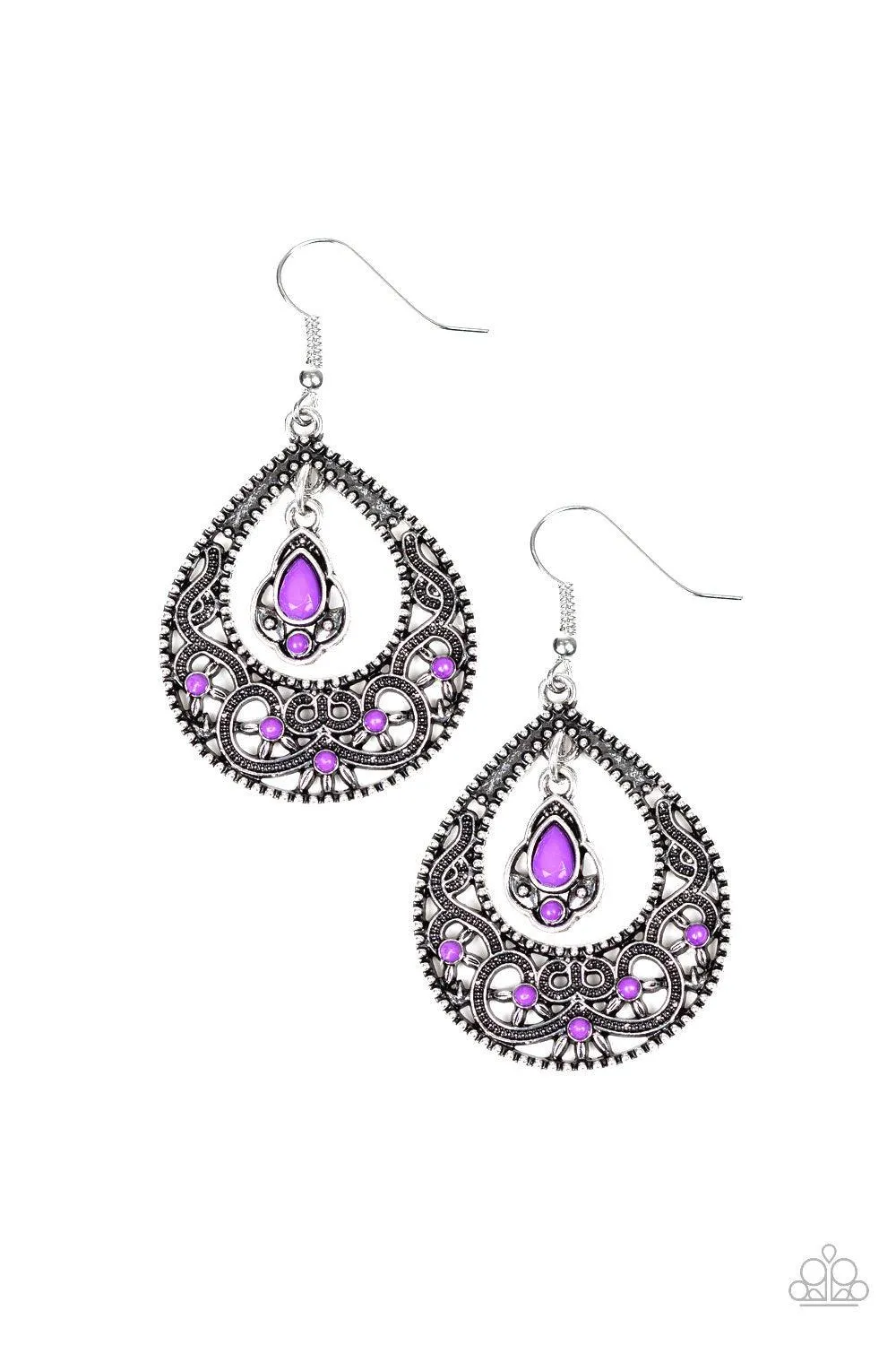 All-Girl Glow Purple and Silver Teardrop Earrings - Paparazzi Accessories