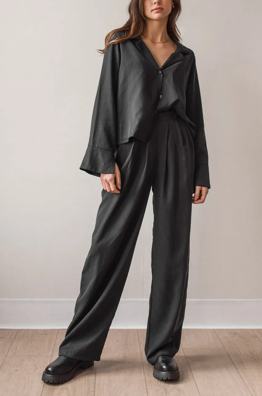 Anjie Black | High-Waisted Wide Leg Pants