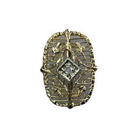 Antique Diamond Pendant in 14K Yellow Gold Filigree Setting Upcycled from a Hat Pin.