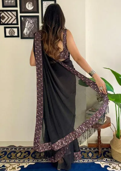 Black Rangoli Silk Sequence Work Saree