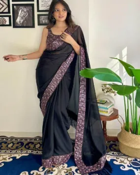 Black Rangoli Silk Sequence Work Saree