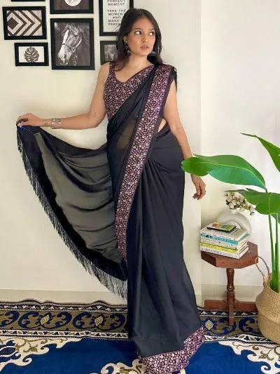 Black Rangoli Silk Sequence Work Saree