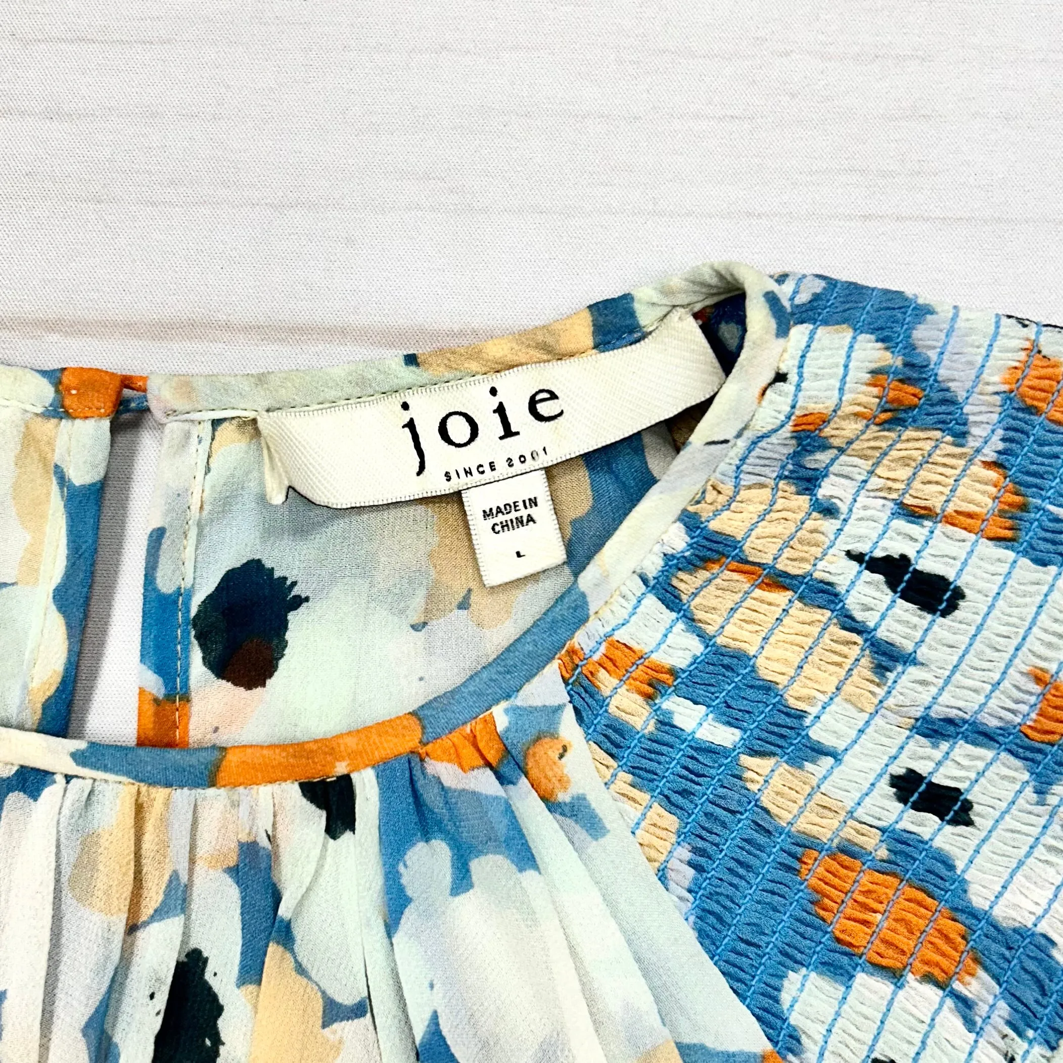 Blouse 3/4 Sleeve By Joie In Blue & White, Size: L