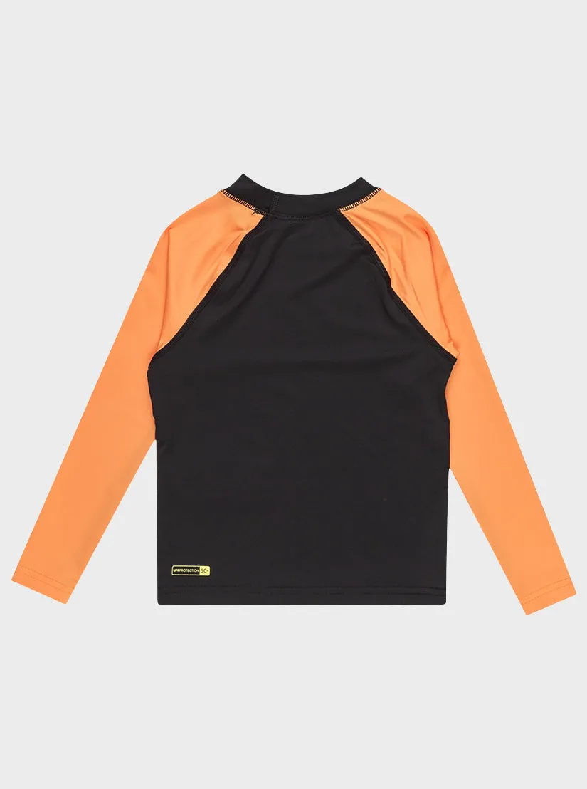 Boys 2-7 Everyday UPF 50 Long Sleeve Rashguard - Black/Tangerine