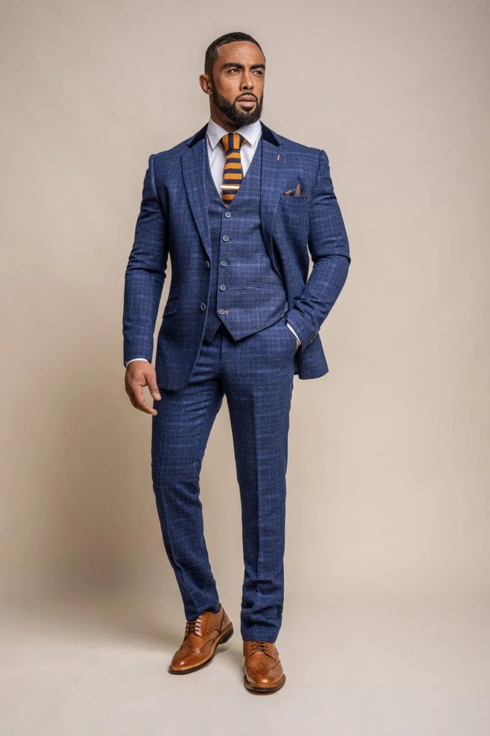 Cavani Kaiser Men's Blue Tweed 3 Piece Suit