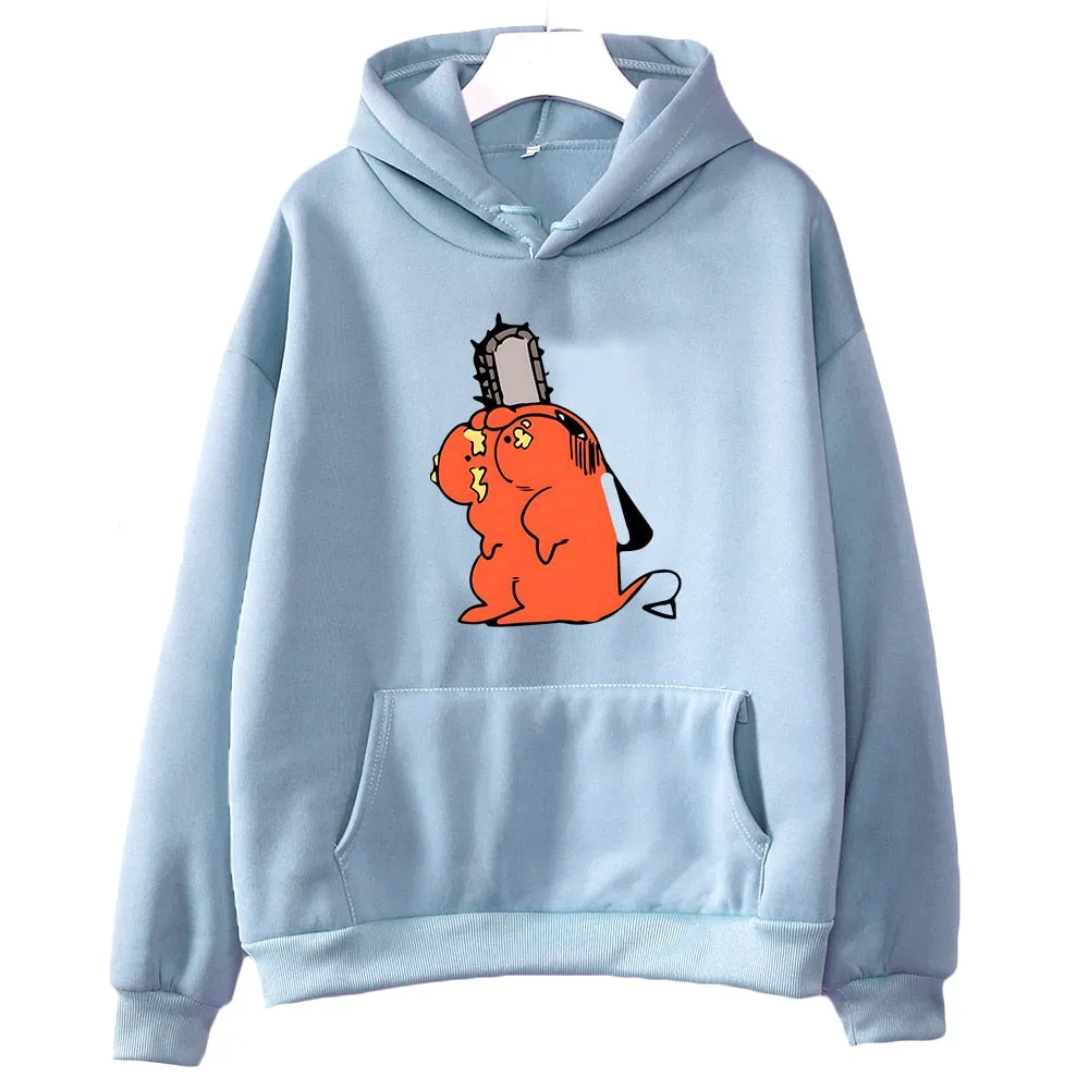 Chainsaw Man Vibe with Cutes Pochita Anime Hoodie Long Sleeve Hooded Oversize Japanese Style Sweatshirt