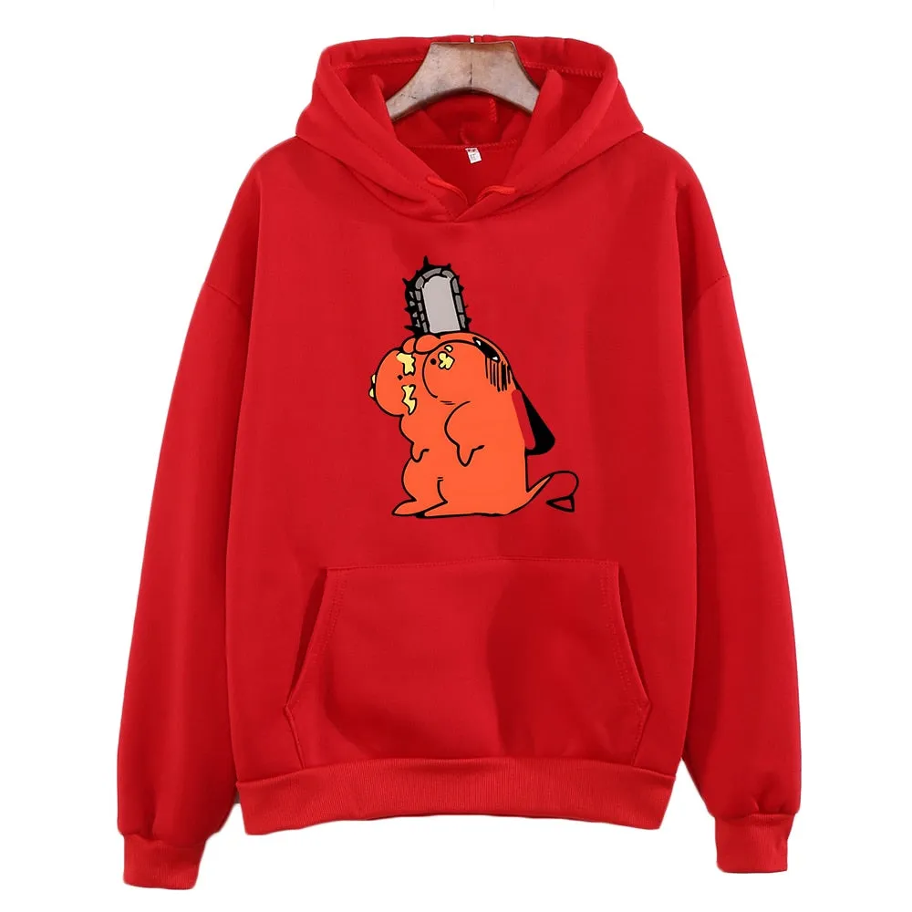 Chainsaw Man Vibe with Cutes Pochita Anime Hoodie Long Sleeve Hooded Oversize Japanese Style Sweatshirt