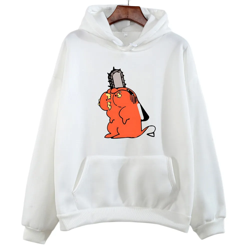 Chainsaw Man Vibe with Cutes Pochita Anime Hoodie Long Sleeve Hooded Oversize Japanese Style Sweatshirt