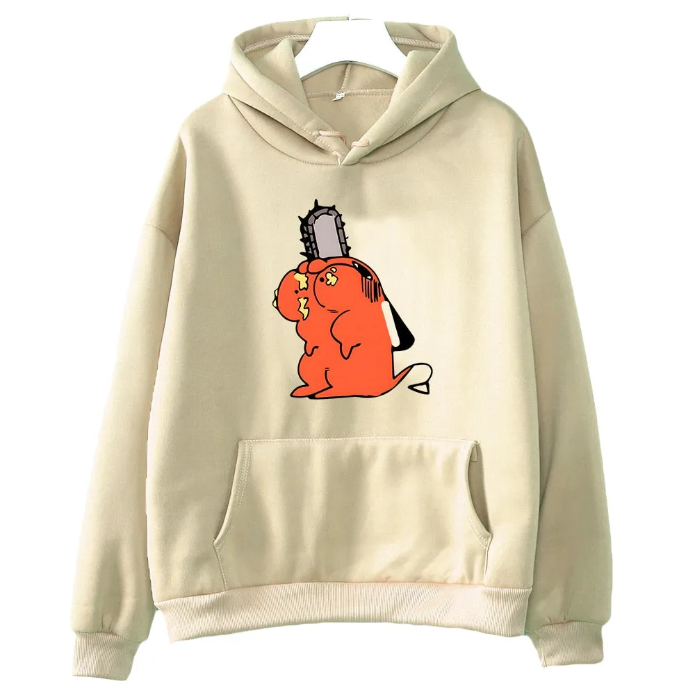 Chainsaw Man Vibe with Cutes Pochita Anime Hoodie Long Sleeve Hooded Oversize Japanese Style Sweatshirt