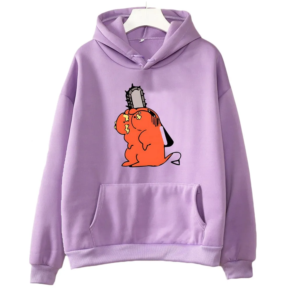 Chainsaw Man Vibe with Cutes Pochita Anime Hoodie Long Sleeve Hooded Oversize Japanese Style Sweatshirt