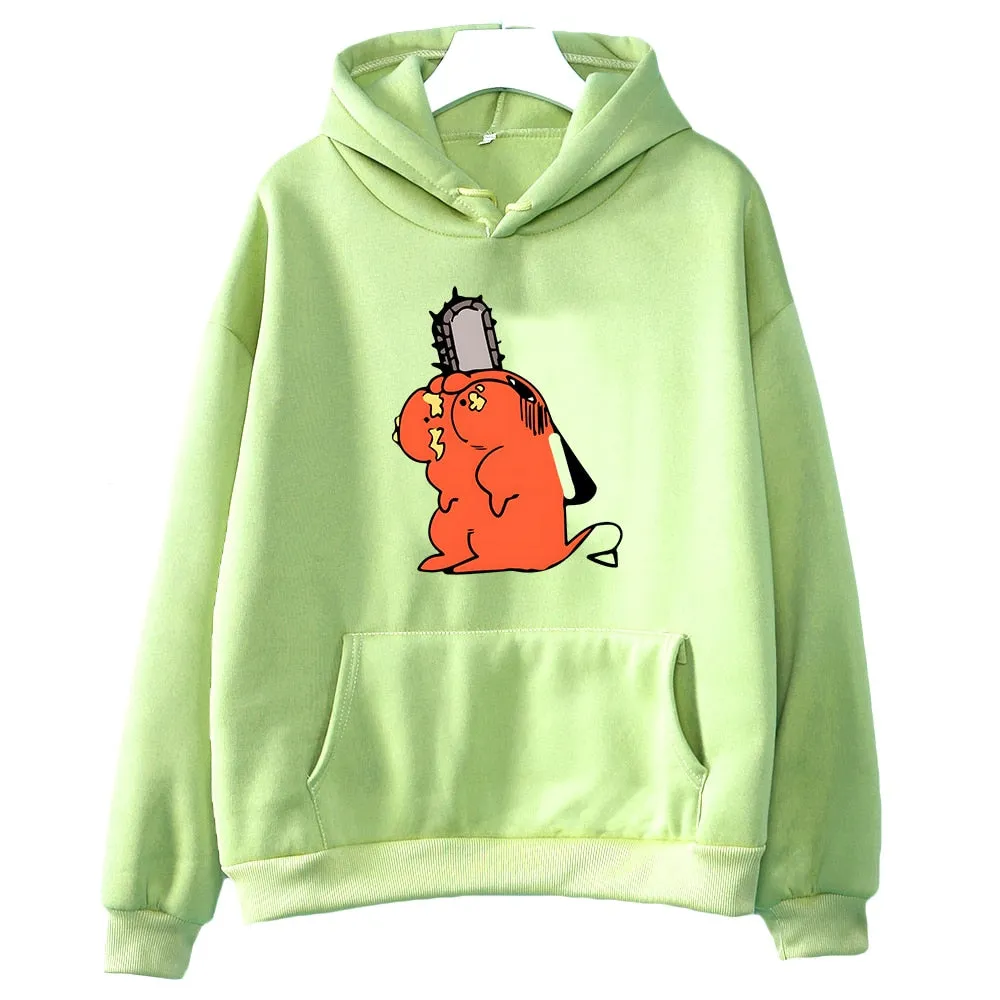 Chainsaw Man Vibe with Cutes Pochita Anime Hoodie Long Sleeve Hooded Oversize Japanese Style Sweatshirt