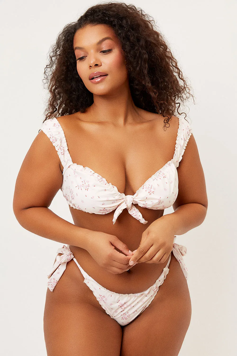 Colby Tie Front Ruffle Bikini Top - Sweet Rose