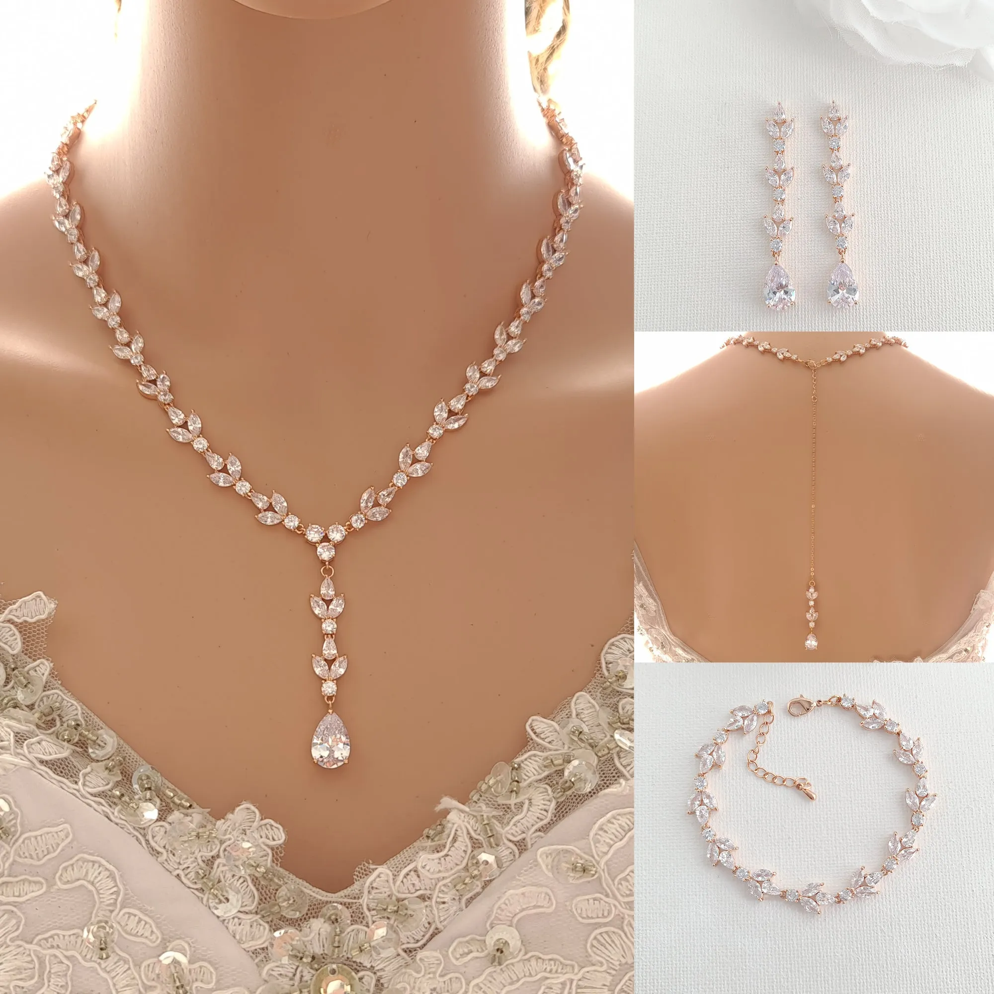 Cubic Zirconia Wedding and Reception Jewelry Set for Brides-Anya