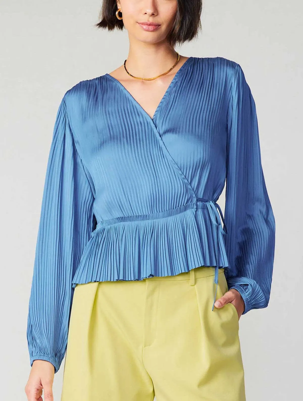 Current Air Pleated Wrap Blouse