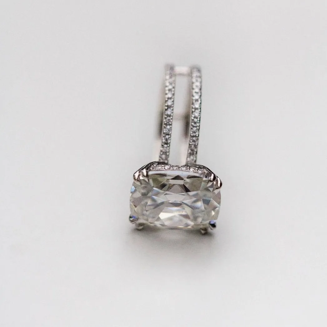 Cushion Cut Split Shank Engagement Ring Anniversary Ring in Sterling Silver