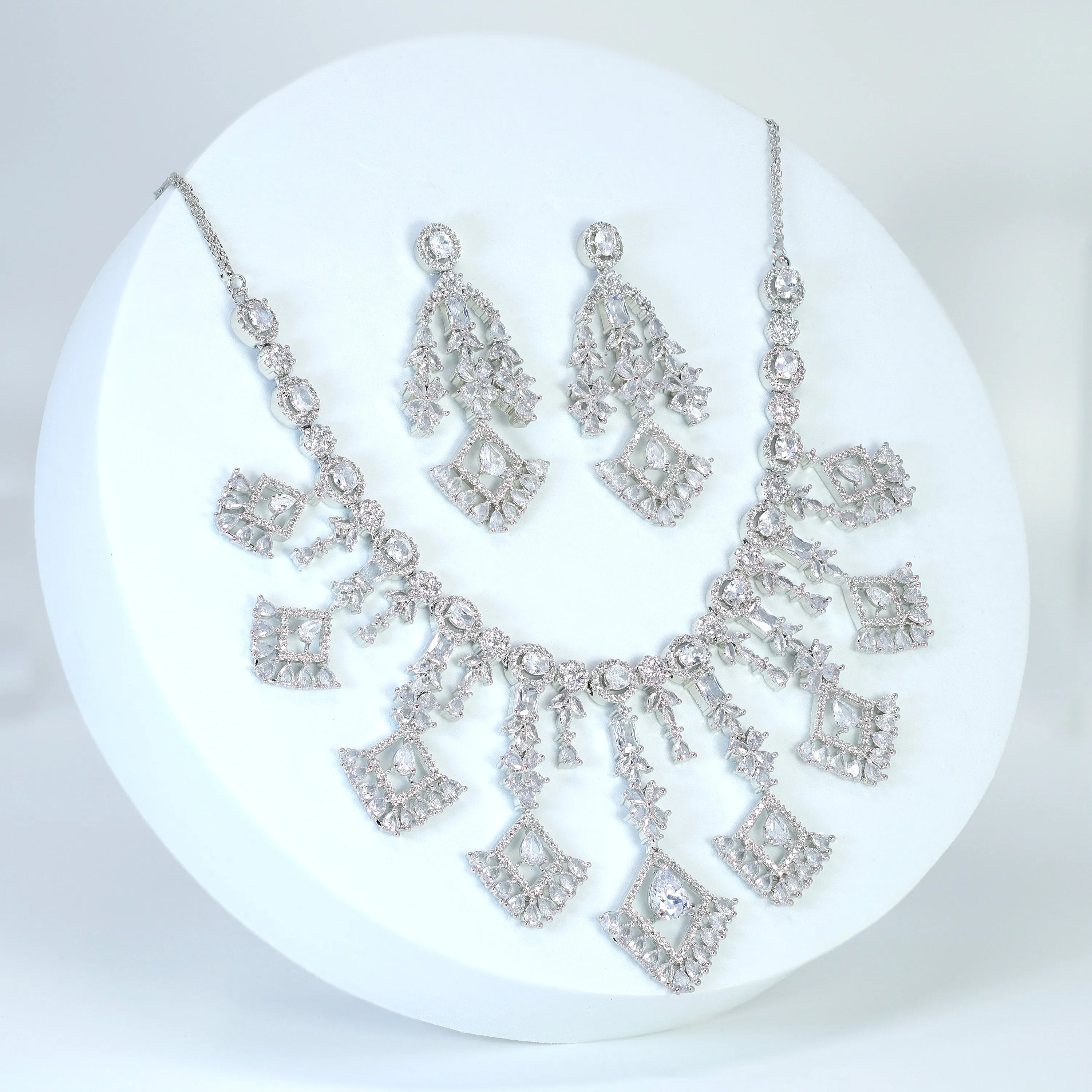 Cz Chandelier Statement Necklace set, Gift for her, Bride Necklace, Mother Of Bride/Groom Necklace Set Cz.