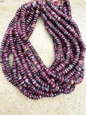 Dark Purple Spiny Oyster with Turquoise inlay 8mm Rondelle Beads, (16 inch strand)