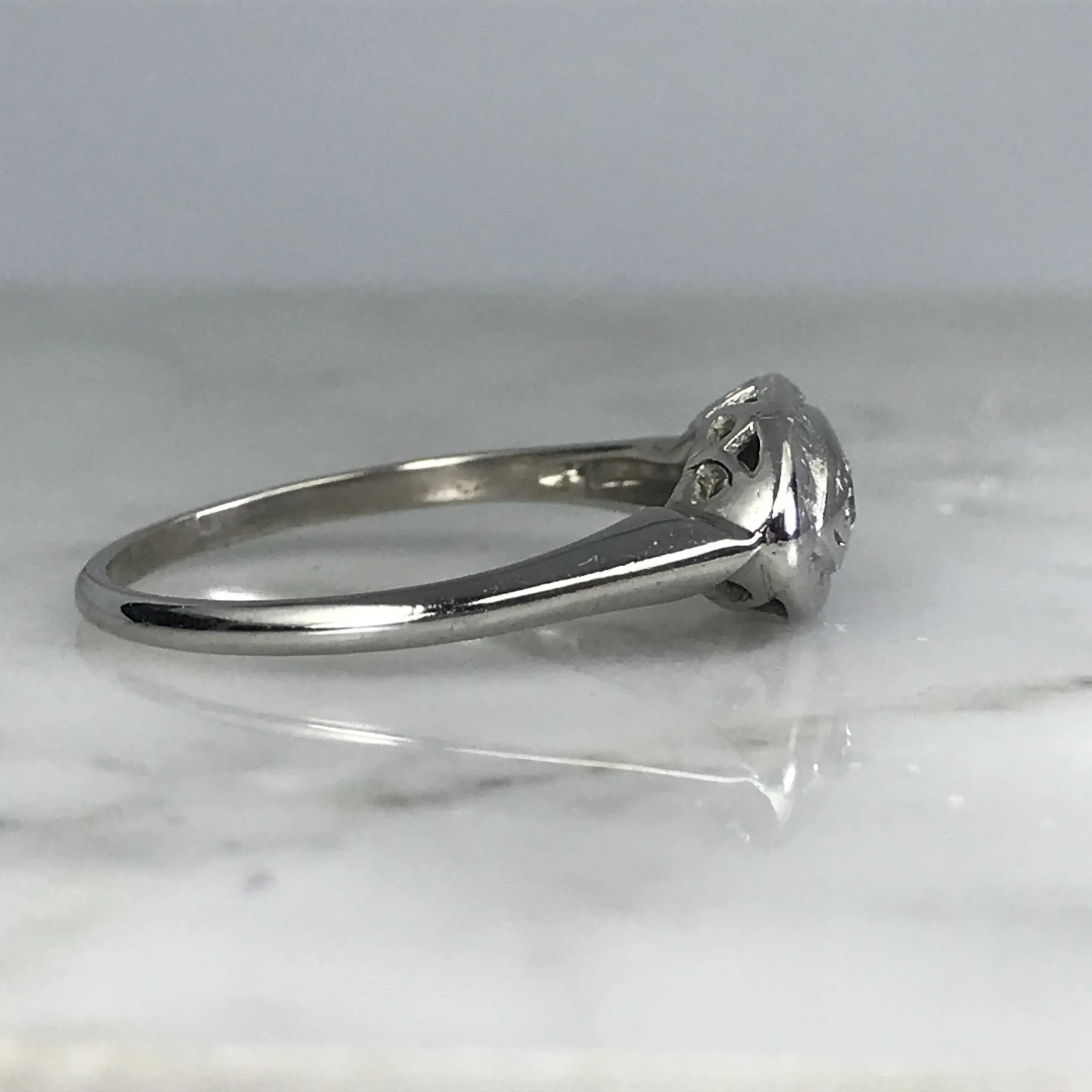 Diamond Shield Cluster Ring. 14K White Gold.  April Birthstone. 10 Year Anniversary.