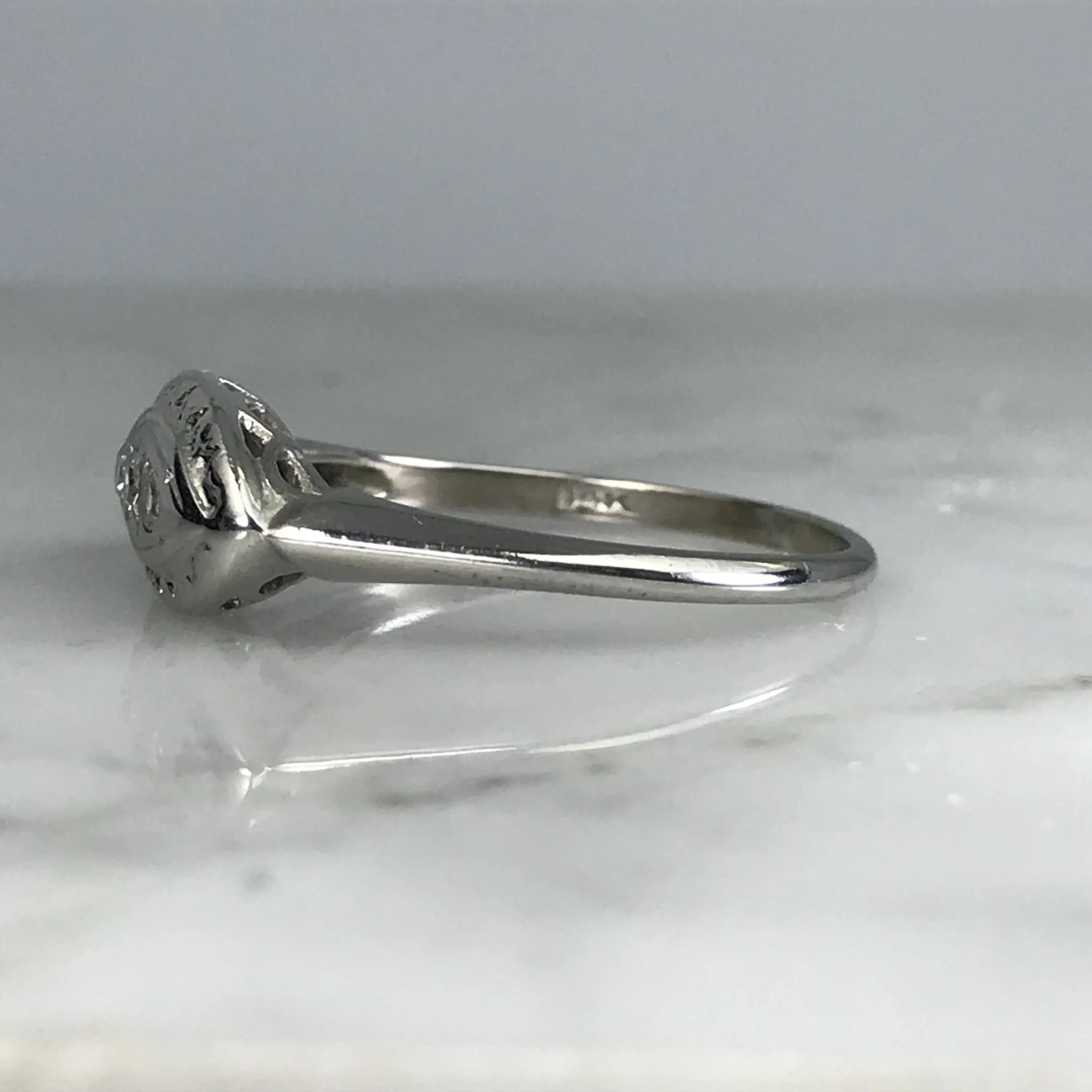 Diamond Shield Cluster Ring. 14K White Gold.  April Birthstone. 10 Year Anniversary.