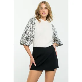 Diane Mixed Media Puff Sleeve THML Top-SALE