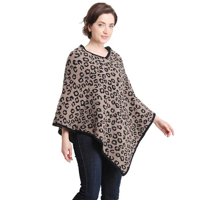 Fall Winter One Size Leopard Patterned Poncho