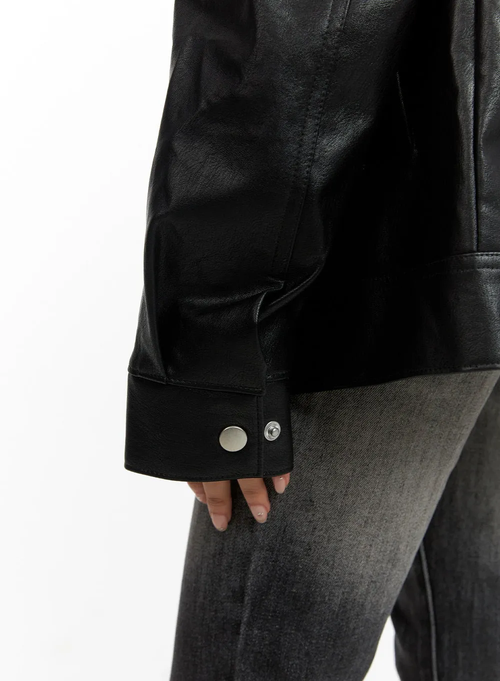 Faux Leather Zip-Up Jacket (UNISEX) CF428