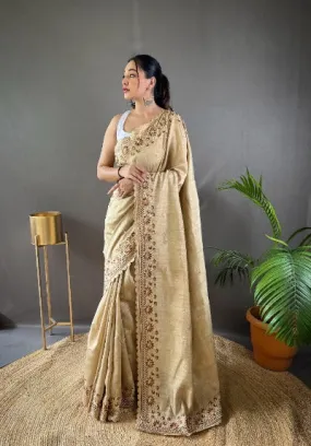 Golden Beige Pure Soft Matka Silk Cutwork Saree