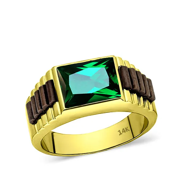 Green Emerald 14k Solid YELLOW GOLD Anniversary Wedding Engagement Band Ring