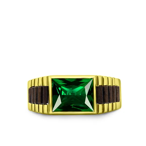 Green Emerald 14k Solid YELLOW GOLD Anniversary Wedding Engagement Band Ring