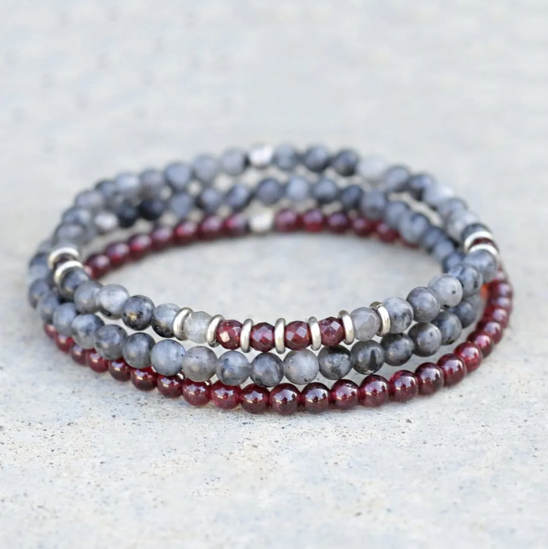 Grounding & Creativity Larvikite and Garnet Delicate Bracelet Stack