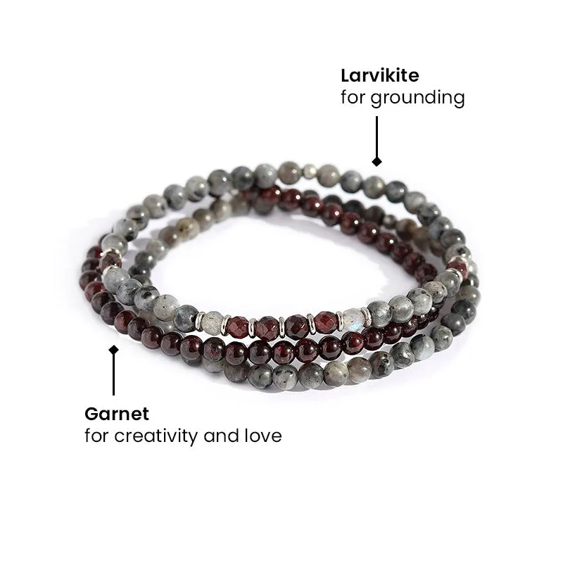 Grounding & Creativity Larvikite and Garnet Delicate Bracelet Stack