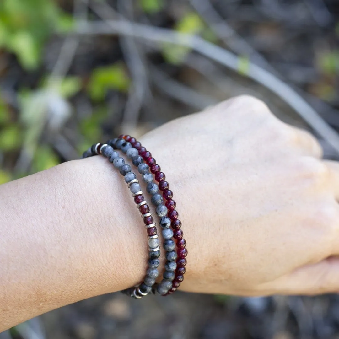 Grounding & Creativity Larvikite and Garnet Delicate Bracelet Stack