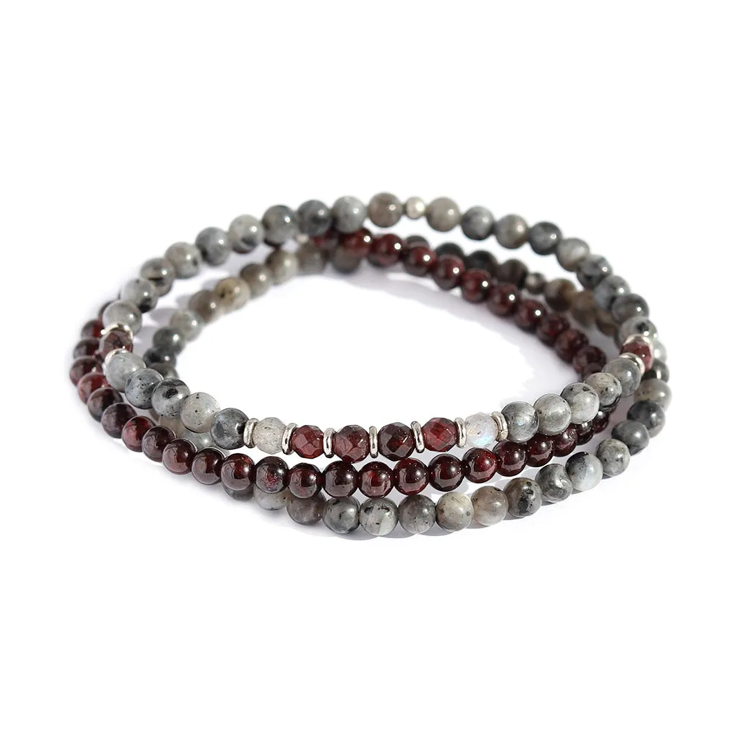 Grounding & Creativity Larvikite and Garnet Delicate Bracelet Stack