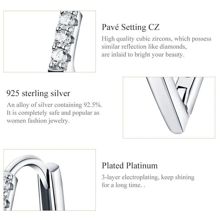 GZ249 - V Shape Hoop Earrings - 925 Sterling Silver Charm Jewelry