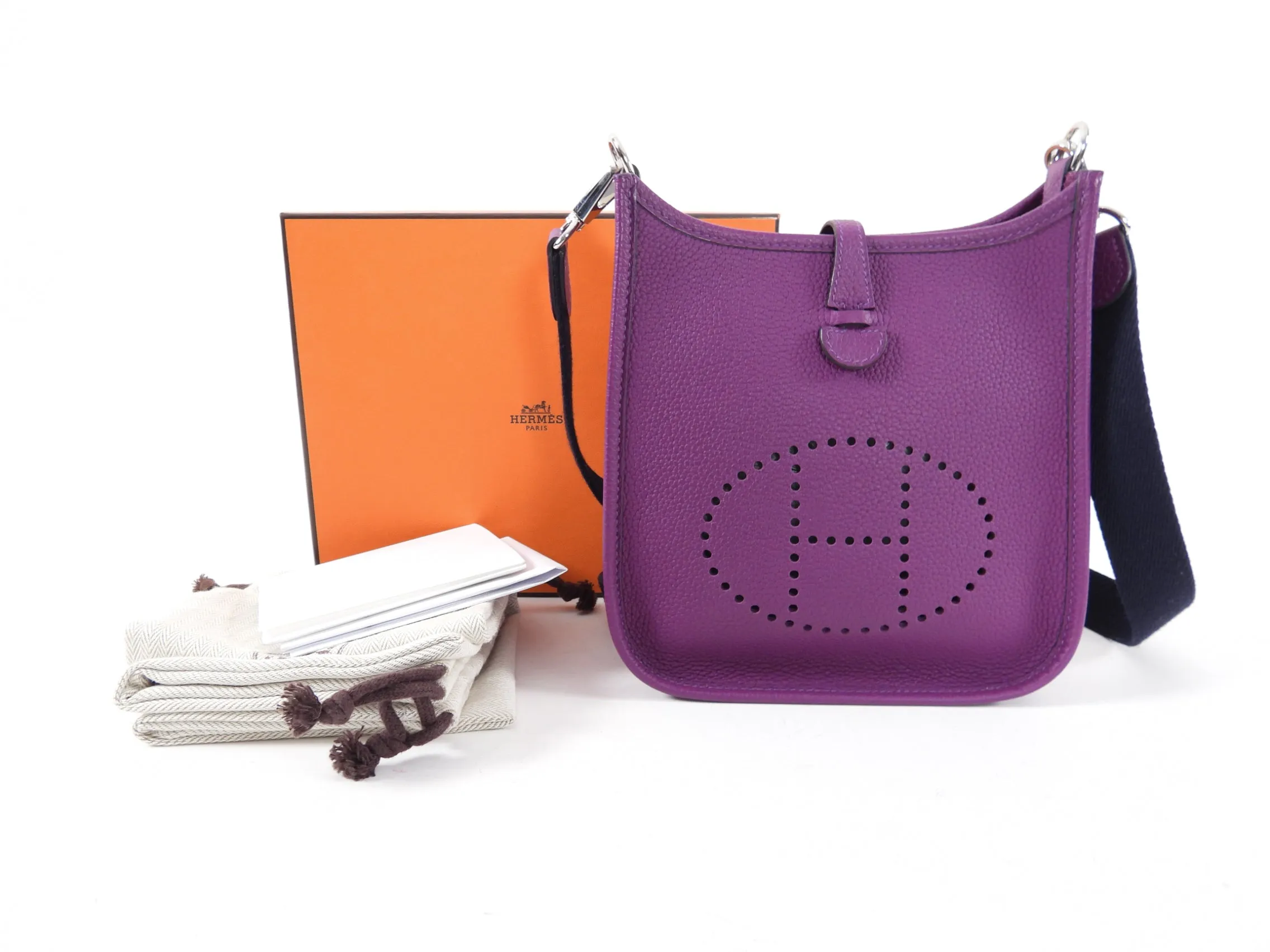 Hermes Anemone Purple Taurillon Maurice Leather and Marine Blue Evelyne TPM 16