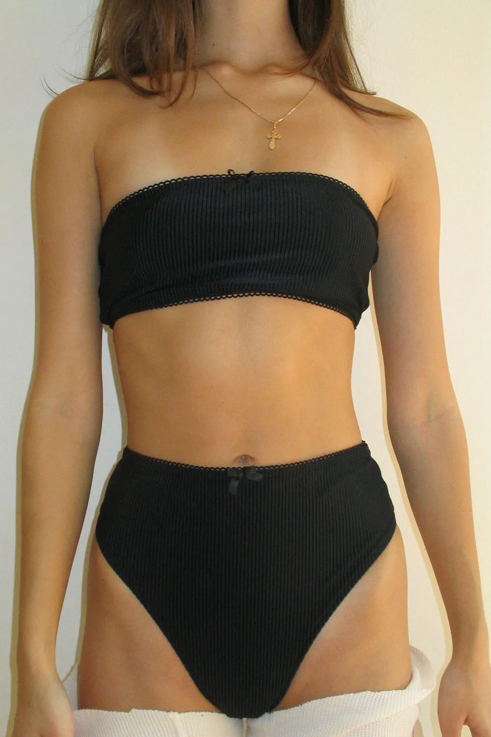 Jenna Ribbed High Waist Bikini Bottom - Midnight