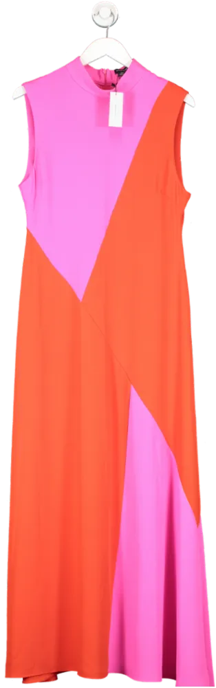 Karen Millen Pink Soft Tailored Colour Block Panel High Neck Midi Dress UK 12