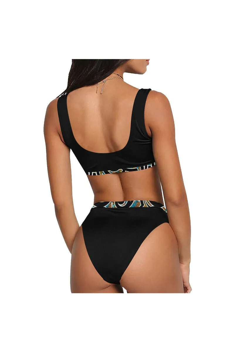 Kente Sport Top & High-Waist Bikini Swimsuit